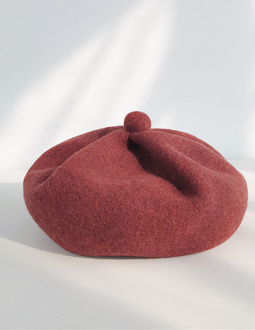 Fashion Solid Color Pumpkin Hat Red Wool Button Beret