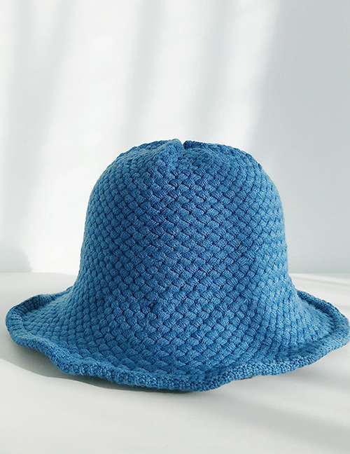 Fashion Bamboo Braided Blue Knitted Wool Cap
