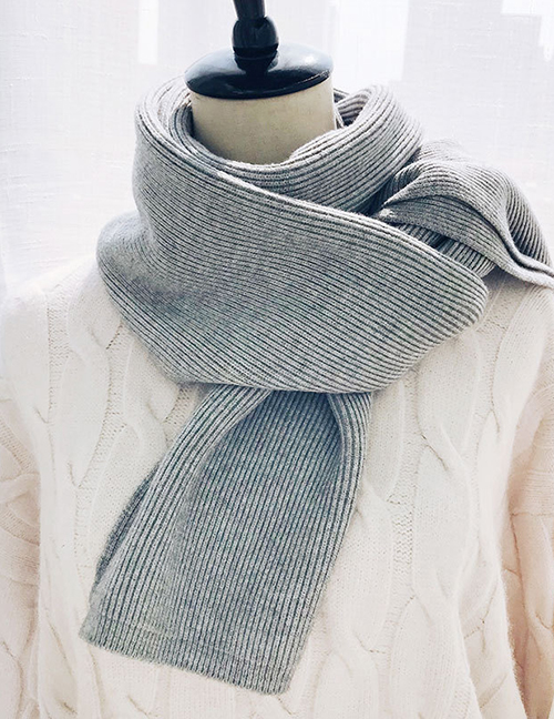 Fashion Knitted Monochrome Slab Light Gray Knitted Scarves
