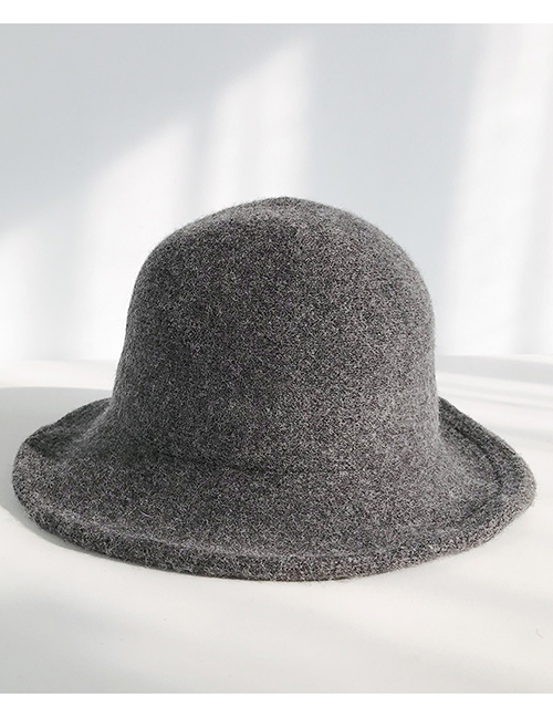 Fashion Brushed Light Board Knitted Dark Gray Wool Knit Fisherman Hat