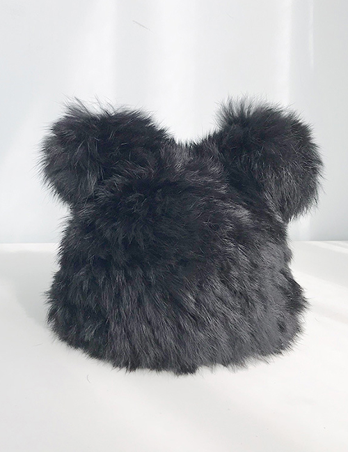 Fashion Rabbit Fur Panda Hat Black Cat Ear Knit Wool Cap