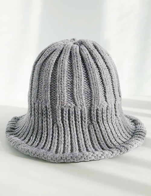 Fashion Thick Vertical Strip Dark Gray Knitted Wool Foldable Striped Stretch Fisherman Hat