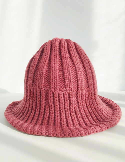 Fashion Thick Vertical Wine Red Knitted Wool Foldable Striped Stretch Fisherman Hat