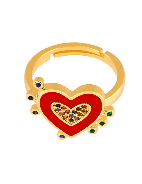 Fashion Red Copper Plated Gold Drop Love Heart Ring