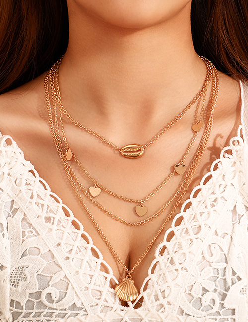 Fashion Gold Alloy Shell Love Multi-layer Necklace