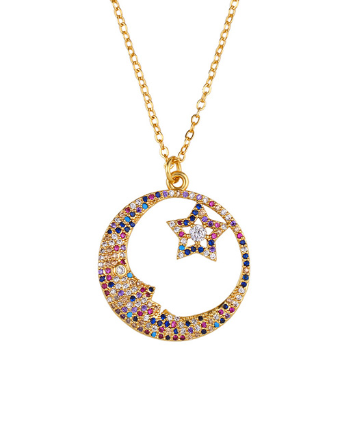 Fashion Great Circle Star And Moon Studded Zircon Necklace