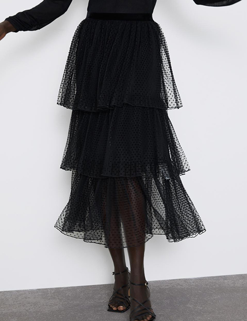 Fashion Black Dotted Tulle Long Skirt