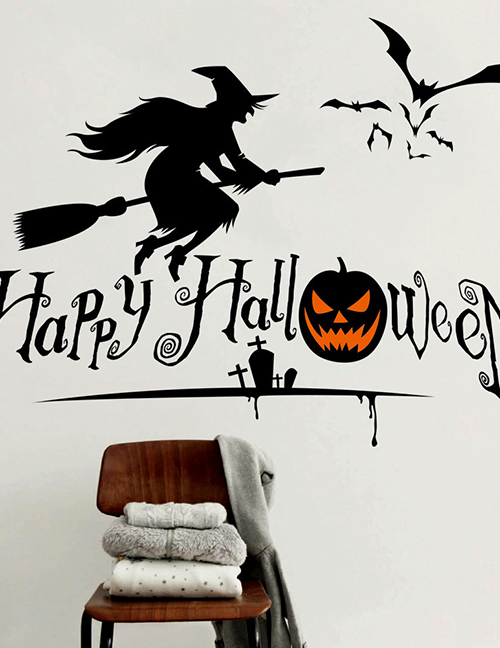 Fashion Multicolor Kst-6 Green Halloween Witch Wall Sticker Removable