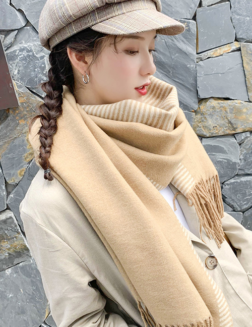 Fashion Solid Color Strip Double Sided Camel Striped Double-faced Cashmere Scarf Shawl