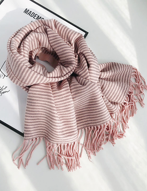 Fashion Solid Color Strip Double-sided Pink Striped Double-faced Cashmere Scarf Shawl