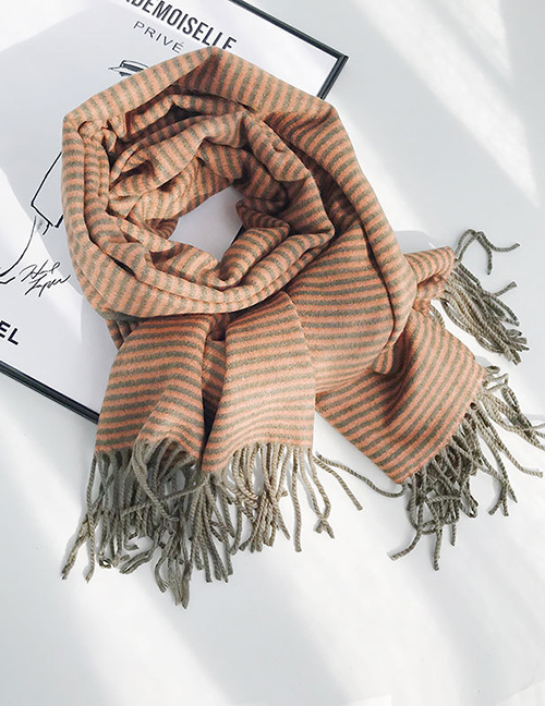 Fashion Solid Color Strip Double-sided Ink Green Orange Strip Striped Double-faced Cashmere Scarf Shawl