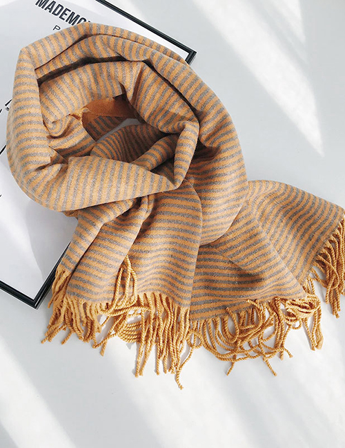 Fashion Solid Color Strip Double Sided Turmeric Striped Double-faced Cashmere Scarf Shawl