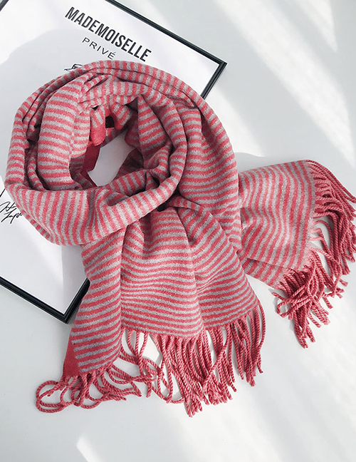 Fashion Solid Color Stripe Double-sided Wine Red Striped Double-faced Cashmere Scarf Shawl