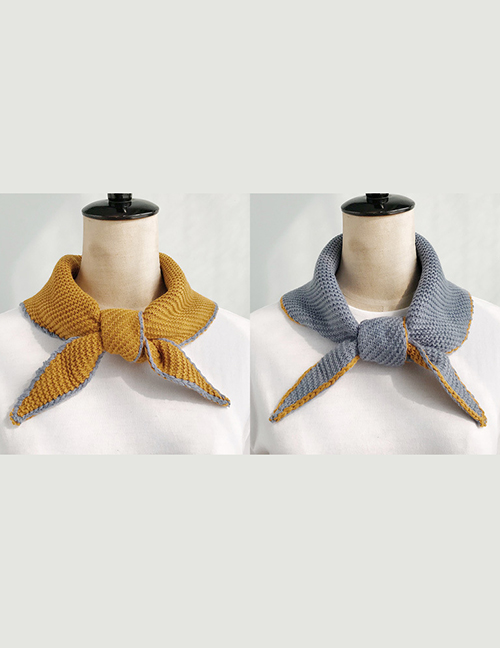 Fashion Double-sided Triangle Blue + Turmeric Double-knit Wool Scarf