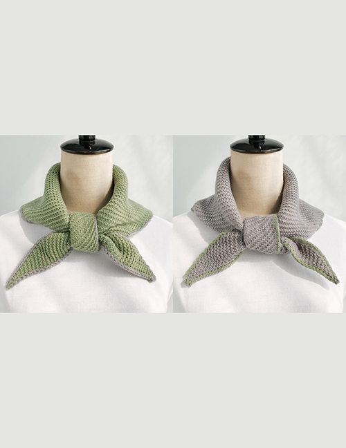 Fashion Double-sided Triangle Green + Light Gray Double-knit Wool Scarf