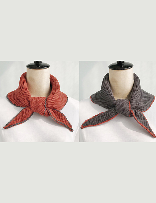 Fashion Double-sided Triangle Brick Red + Dark Gray Double-knit Wool Scarf