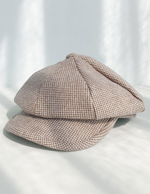 Fashion Milled Houndstooth Coffee Plaid Beret