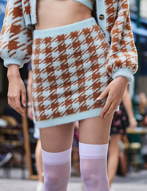 Fashion Color Houndstooth Knit Skirt