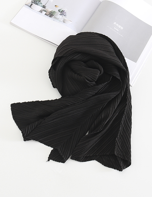 Fashion Black Pure Color Crumpled Silk Scarf