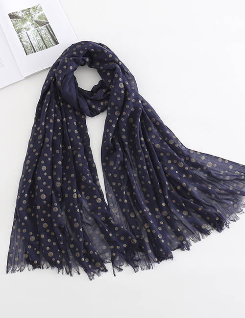 Navy Crumpled Cotton And Linen Scarf Shawl
