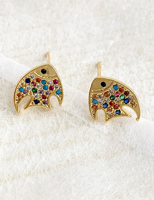 Gold Copper Inlaid Zircon Fish Earrings