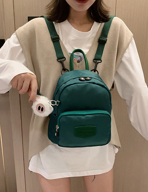 Fashion Green Splicing Frosted Label Nylon Cloth Backpack