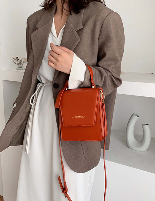 Fashion Pumpkin Red Bronzed Letter Flip Shoulder Hand Crossbody Bag