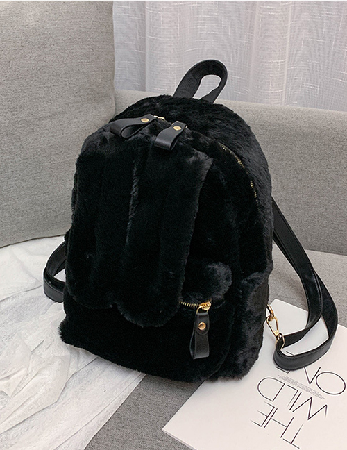 Fashion Black Rabbit Ear Plush Backpack