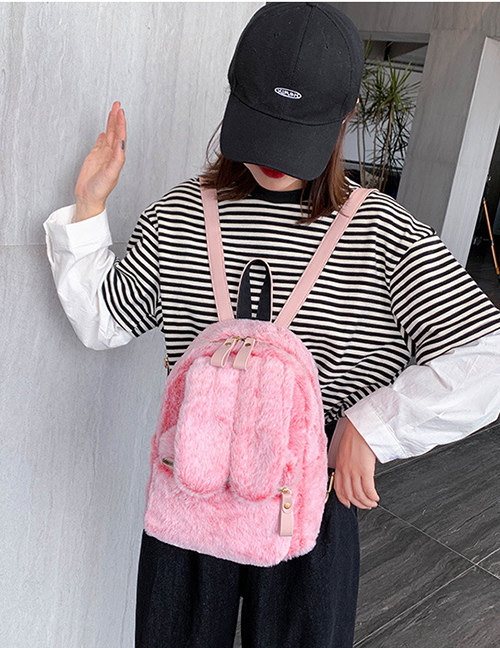 Fashion Pink Rabbit Ear Plush Backpack