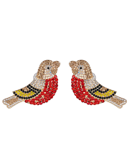 Fashion Red Electroplated Crystal Diamond Bird Earrings