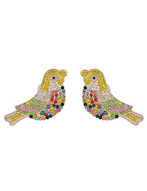 Fashion Color Electroplated Crystal Diamond Bird Earrings