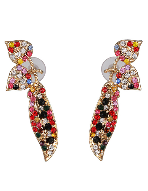 Fashion Color Zircon Earrings With Leaves