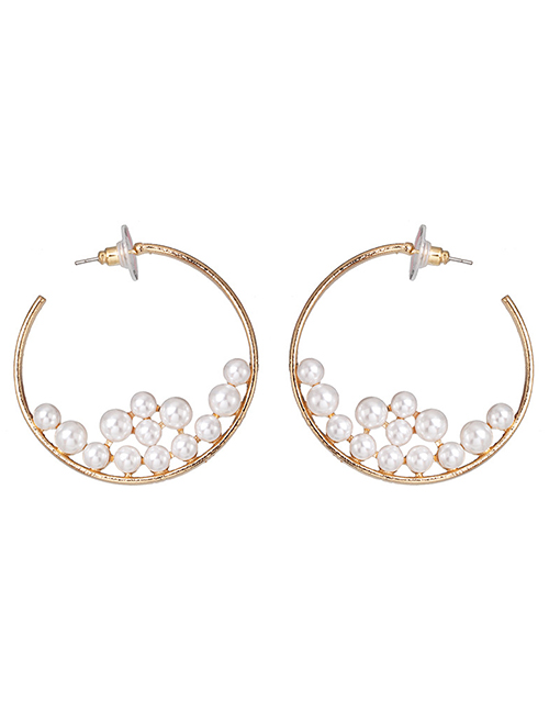 Fashion Gold C-shaped Metal Inlaid Pearl Earrings