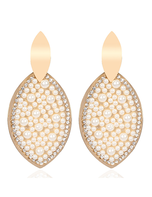 Fashion White Diamond-studded Pearl Eye Earrings