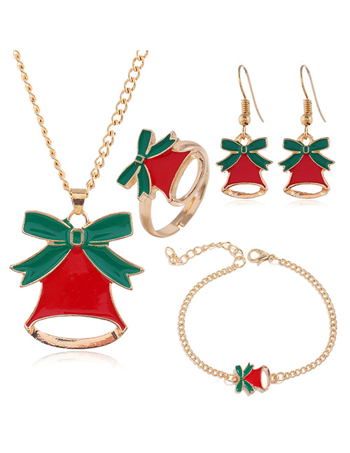 Fashion Golden Bell Santa Claus Elk Gift Christmas Necklace Earring Set