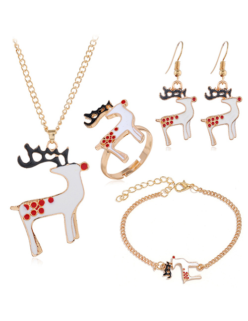 Fashion Golden Elk Santa Claus Elk Gift Christmas Necklace Earring Set