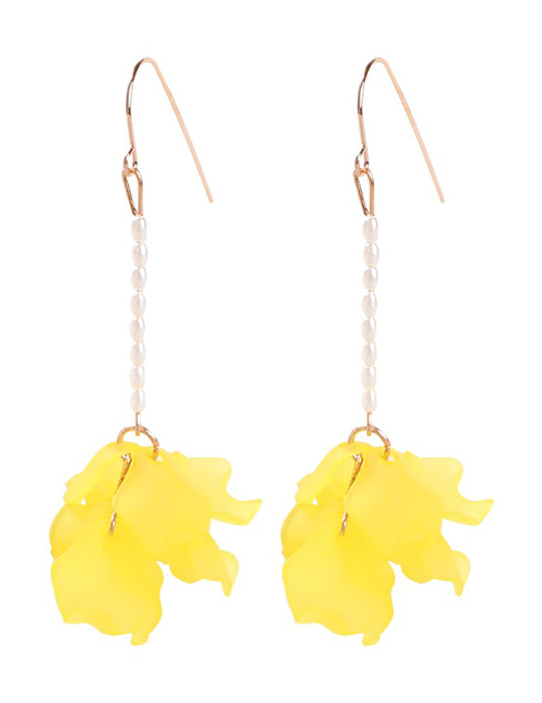 Fashion Yellow Pearl Beaded Resin Petal Earrings
