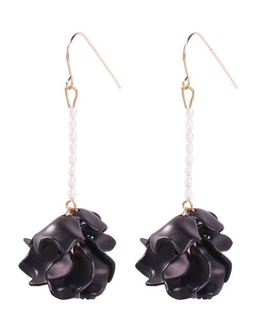 Fashion Black Pearl Beaded Resin Petal Earrings