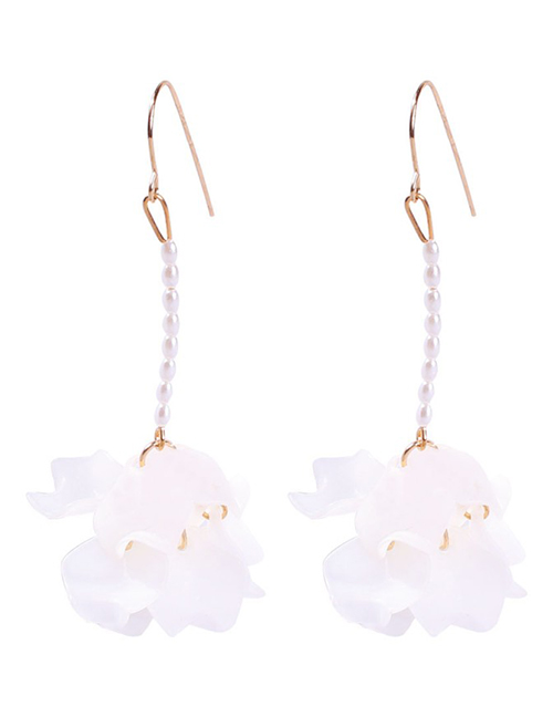 Fashion White Pearl Beaded Resin Petal Earrings