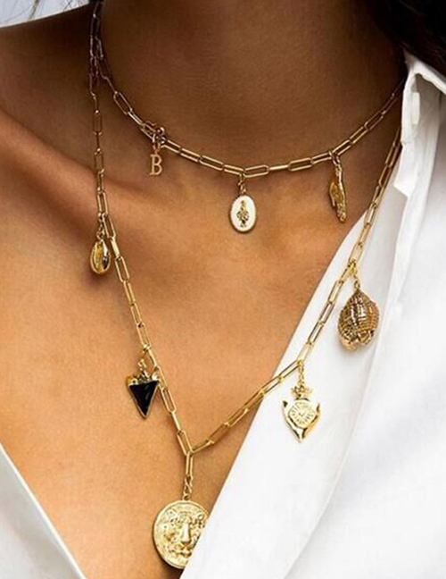 Fashion Gold Alloy Drop Oil Embossed Multilayer Necklace