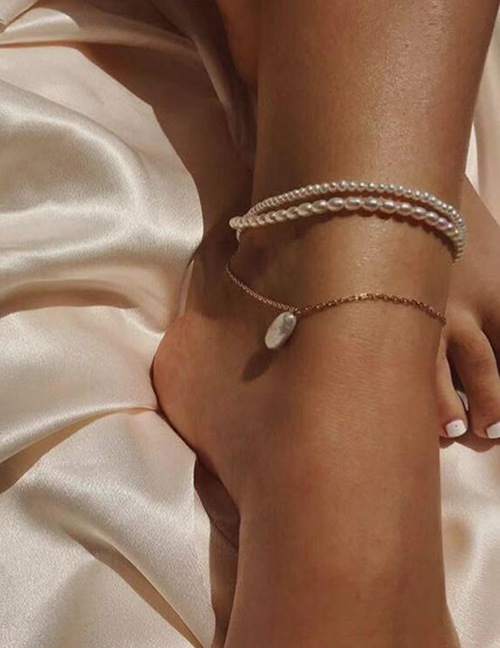 Fashion Gold Alloy Beaded Pearl Multi-layered Anklet