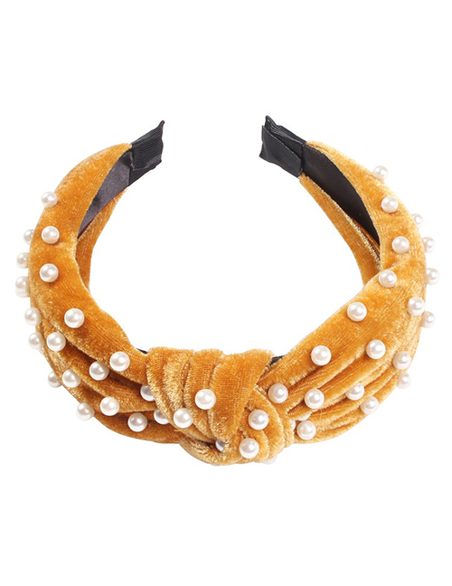 Fashion Yellow Gold Velvet Nail Pearl Knotted Headband