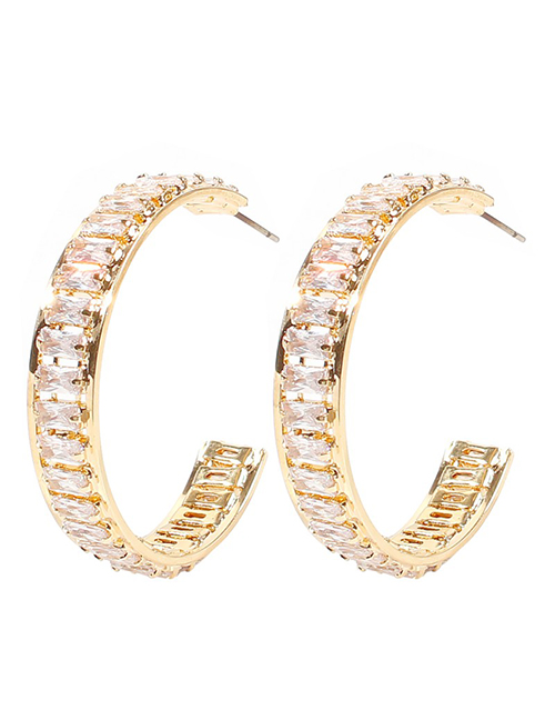 Fashion Golden White Diamond Copper Inlaid Zircon C-shaped Earrings