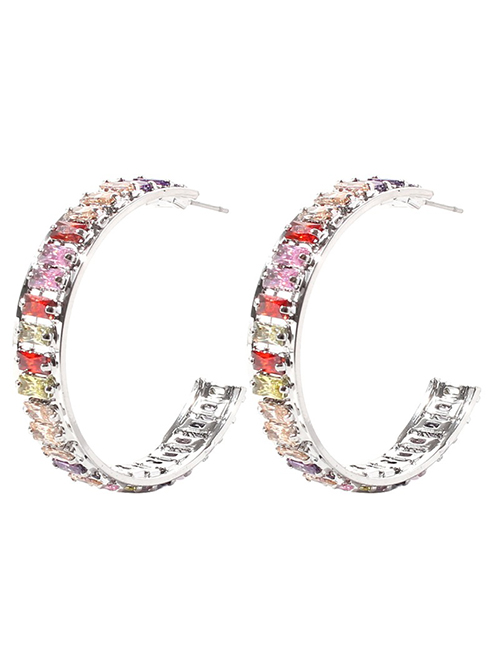 Fashion White K Color Diamond Copper Inlaid Zircon C-shaped Earrings