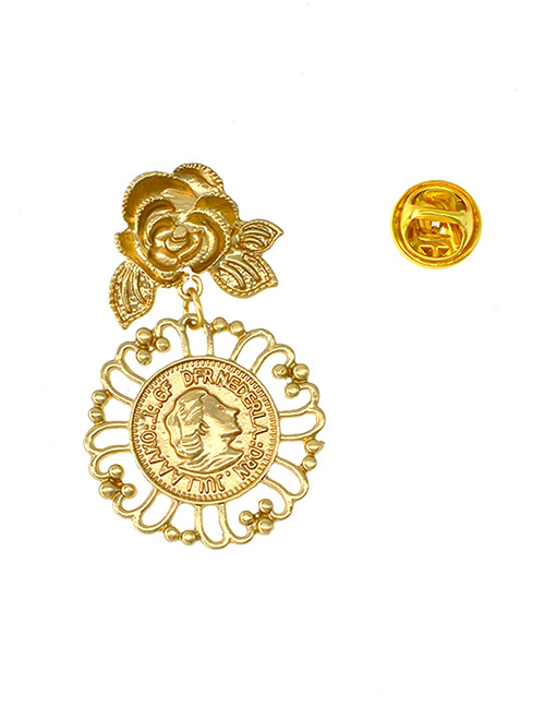 Fashion Gold Openwork Pattern Embossed Queen Coin Brooch