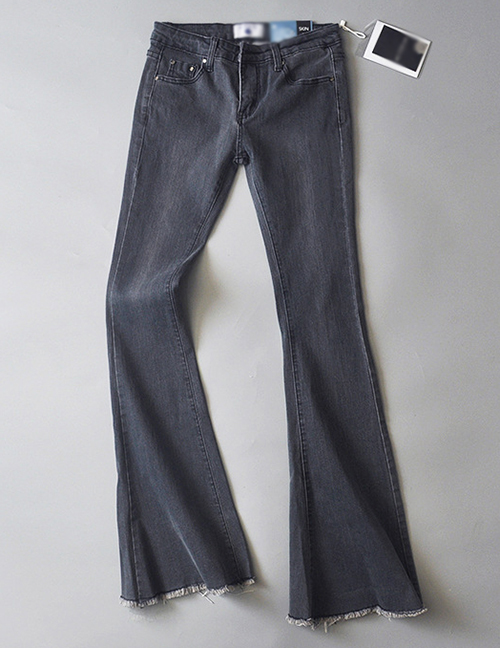 Fashion Light Gray Washed Stretch Flare Jeans