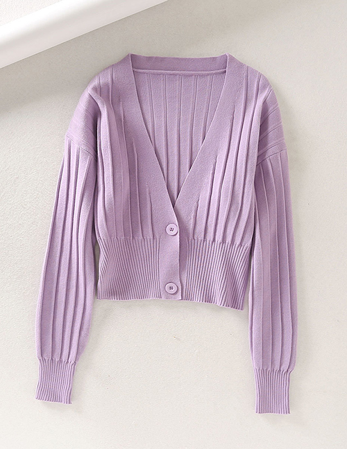 Fashion Purple V-neck Knit Pit Buckle Sweater