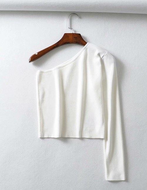 Fashion White Diagonal Knit T-shirt