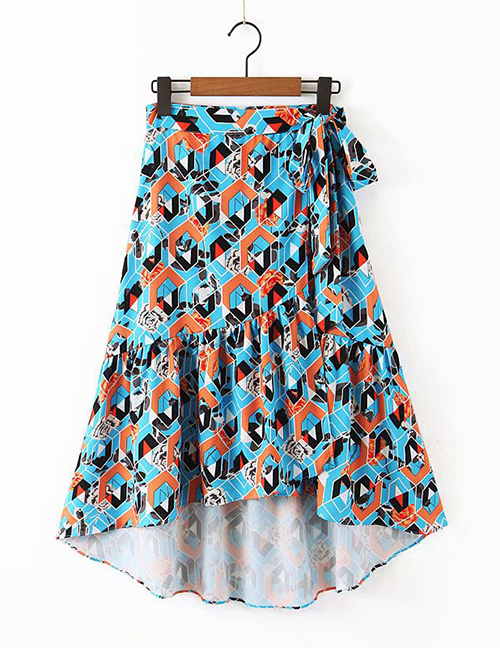 Fashion Color Flower Print With Irregular Skirt