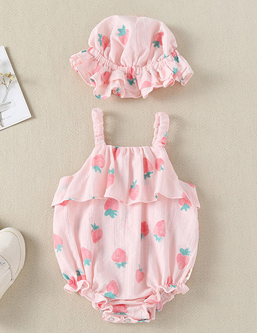 Fashion Pink Strawberry Printed Triangle Strap Baby One-piece Dress